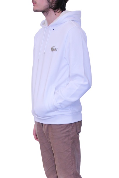 sweatshirt Lacoste à capuche blanc logo crocodile et badge coton chaud boutique sport aventure orange magasin vetement et chaussures sneakers
