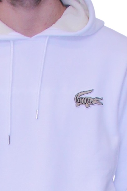 sweatshirt Lacoste à capuche blanc logo crocodile et badge coton chaud boutique sport aventure orange magasin vetement et chaussures sneakers