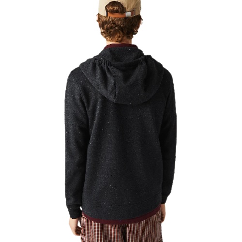 Sweatshirt Lacoste gris anthracite chiné en molleton zippé a capuche Lacoste sport poches coton LAcoste sport Aventure Orange