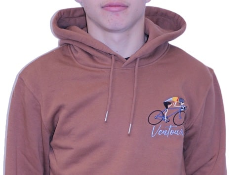 Sweat-shirt BonMoment cycling ventoux camel a capuche en coton biologique sport aventure Orange
