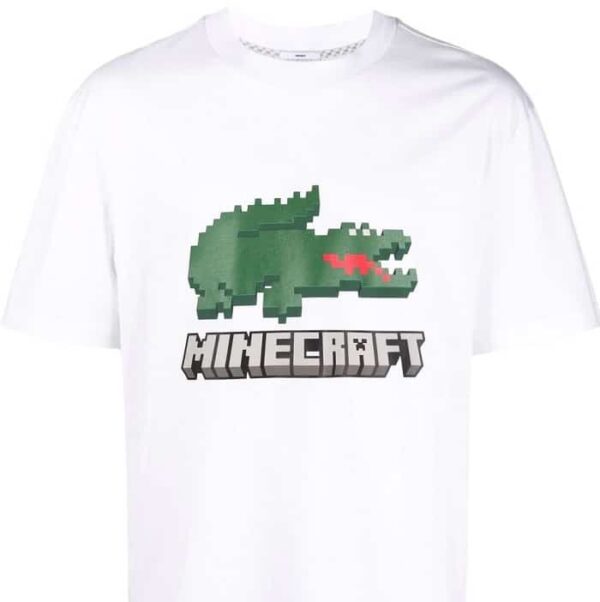 t-shirt Lacoste Minecraft blanc crocodile pixélisé homme femme sport aventure Orange