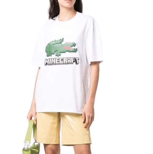 t-shirt Lacoste Minecraft blanc crocodile pixélisé homme femme sport aventure Orange