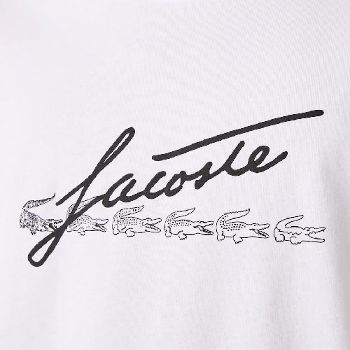 T-shirt Lacoste signature en coton blanc sport aventure Orange