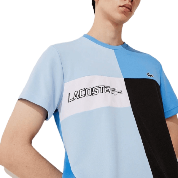 t-shirt Lacoste sport bleu color-block en piqué résistant ultra dry sport aventure Orange