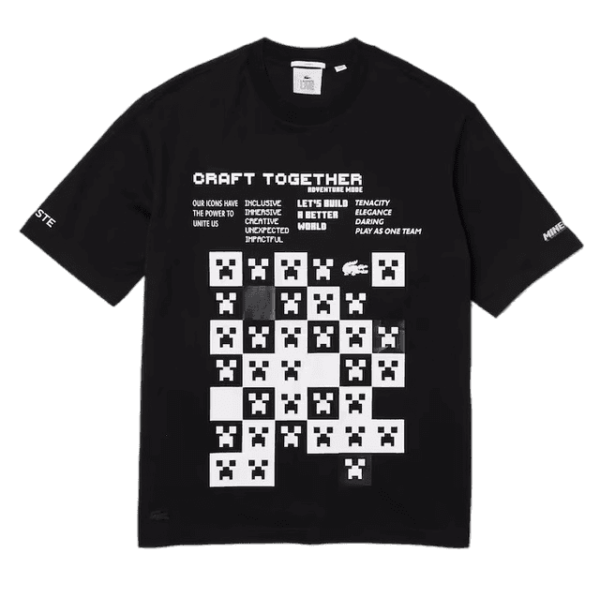 T-shirt Lacoste Minecraft black noir en coton noir et blanc minecraft jeux videos sport aventure Orange