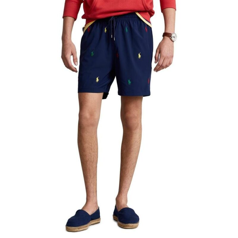 short de bain ralph lauren traveler marine brodé sport aventure Orange