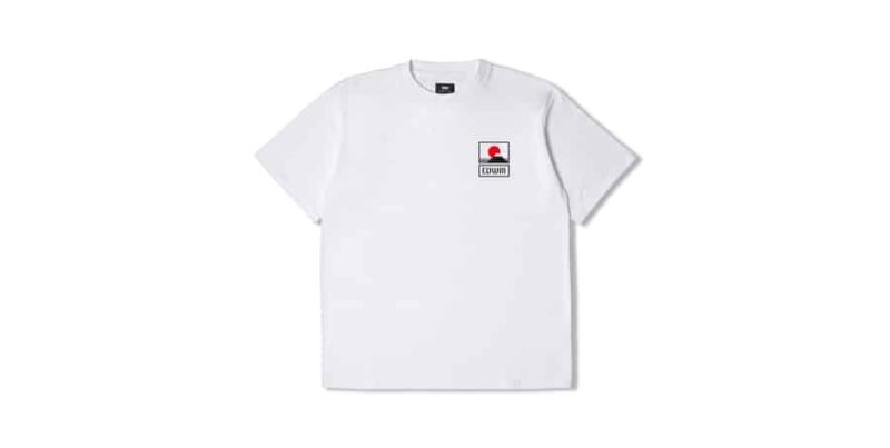t-shirt edwin marque japonaise en coton modele sunset fuji blanc white sport aventure Orange