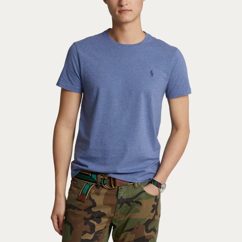 t-shirt RALPH LAUREN bleu chiné col rond slim fit t-shirt uni ralph lauren sport aventure Orange