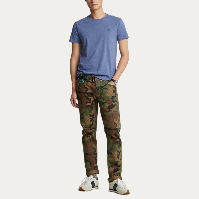 t-shirt RALPH LAUREN bleu chiné col rond slim fit t-shirt uni ralph lauren sport aventure Orange