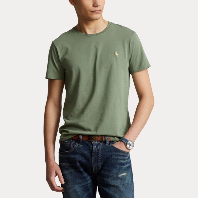 t-shirt ralph lauren uni vert olive en coton sport aventure Orange