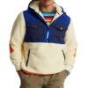 sweat polaire homme ralph lauren demi zippée à capuche creme bleu multicolore sport aventure à Orange