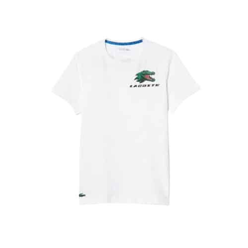 t-shirt blanc imprimés de crocodiles devant et au dos t-shirt homme tennis lacoste gros crocodiles sport aventure Orange