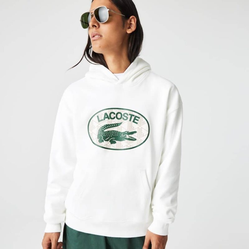 Sweatshirt à capuche lacoste gros marquage crocodile monogramme sweat lacoste blanc à cazpuche homme sport aventure 0range