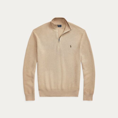 RALPH LAUREN Pull demi-zip brown coton pima