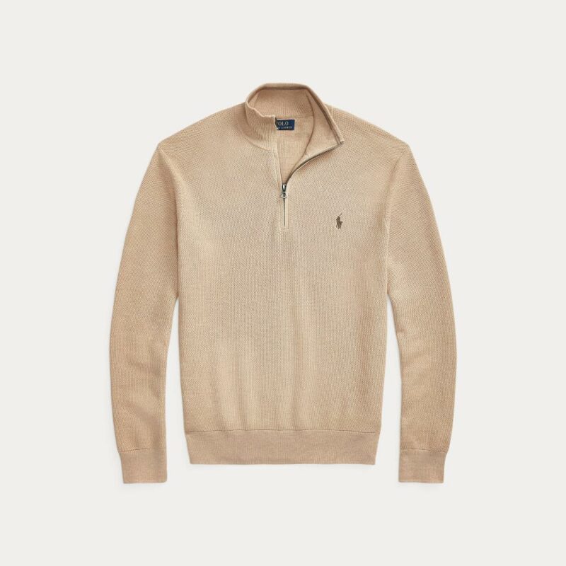 pull zippé ralph lauren beige pull coton sport aventure Orange