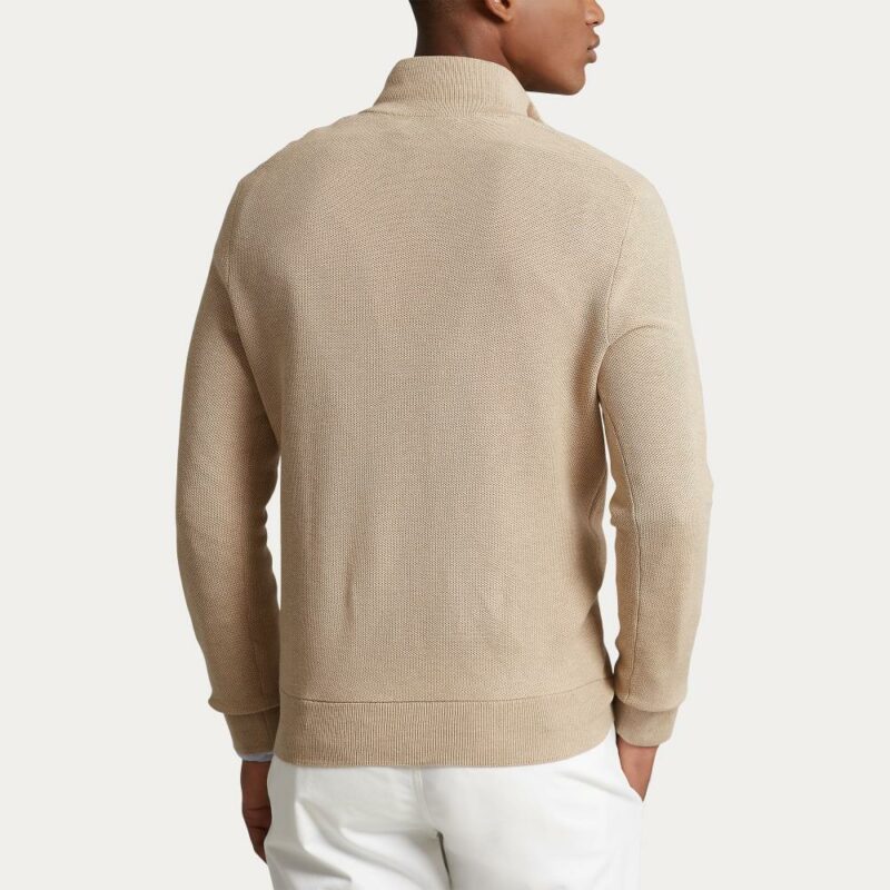 pull zippé ralph lauren beige pull coton sport aventure Orange