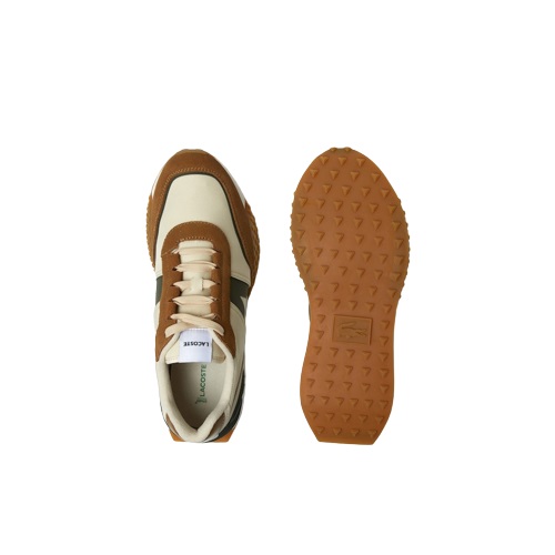 chaussures Lacoste homme sneakers L-SPIN DELUXE 2.0 camel cuir et synthétique sport aventure Orange