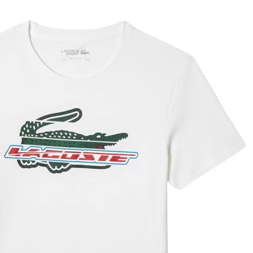 t-shirt lacoste sport blanc gros logo crocodile en coton bio sport aventure Orange