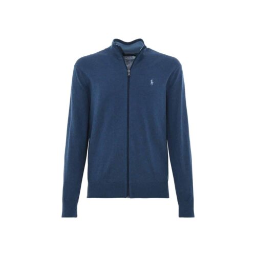 RALPH LAUREN Pull zippé bleu chiné