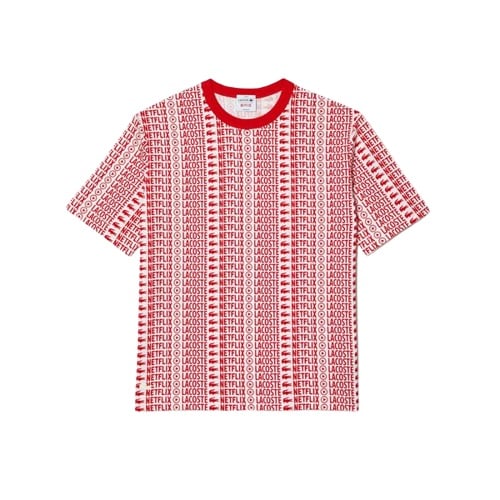 t-shirt lacoste imprimé rouge netflix mixte sport aventure Orange