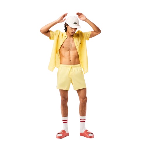 short de bain lacoste jaune uni en taffetas léger sport aventure Orange