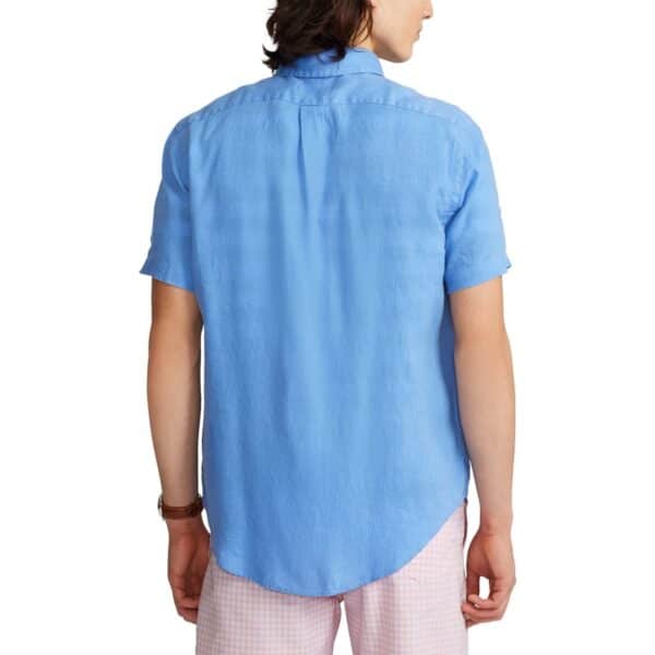 chemise lin ralph lauren manches courtes bleu harbord sport aventure Orange