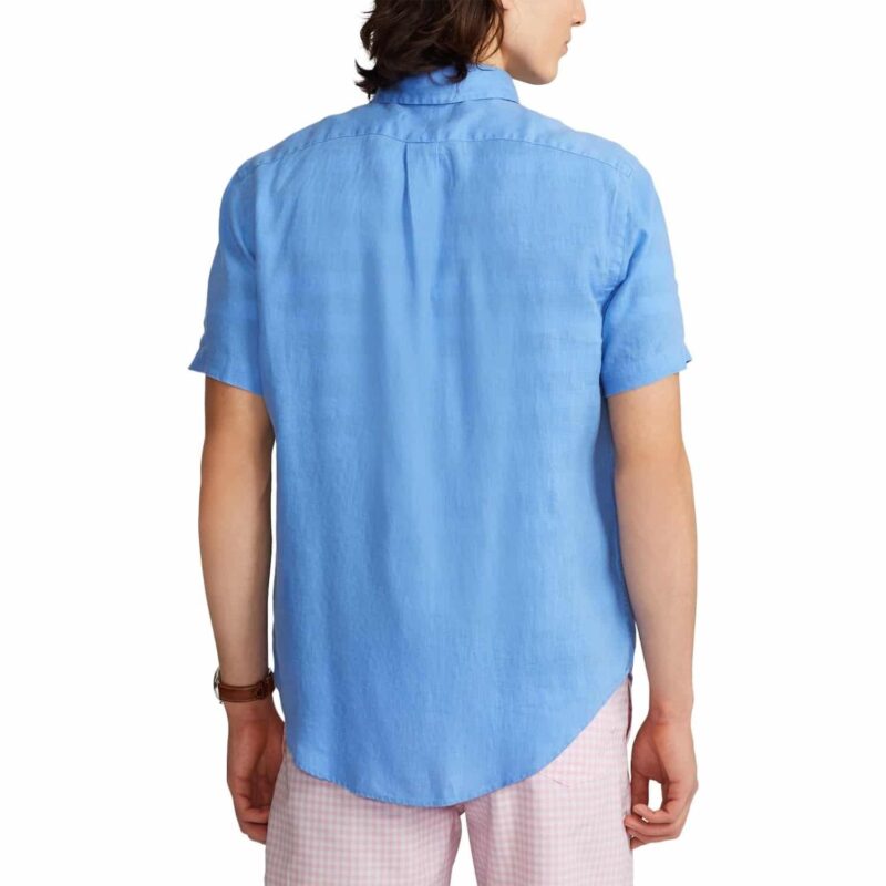chemise lin ralph lauren manches courtes bleu harbord sport aventure Orange