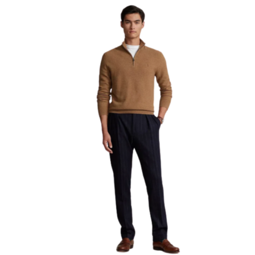 RALPH LAUREN Pull demi-zip camel coton pima