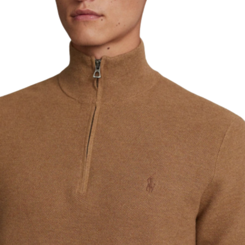 RALPH LAUREN Pull demi-zip camel coton pima