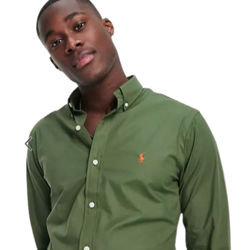 RALPH LAUREN Chemise slim olive en popeline