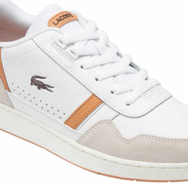 chaussures Lacoste homme t-clip blanc beige