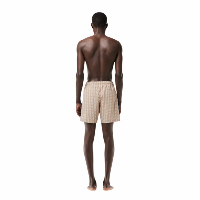 lacoste homme short de bain beige monogramme