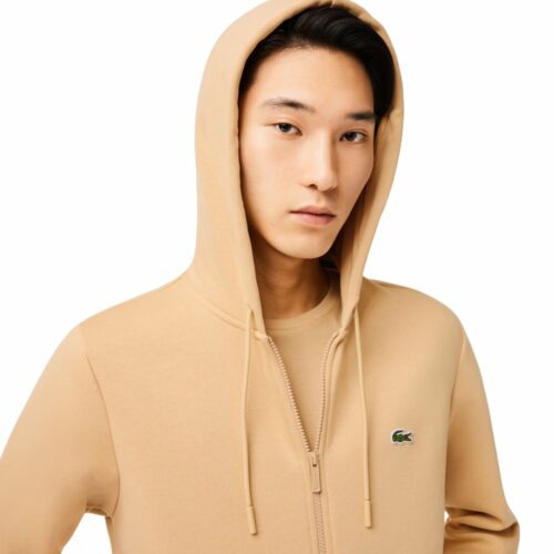 LACOSTE Sweat zippé beige à capuche