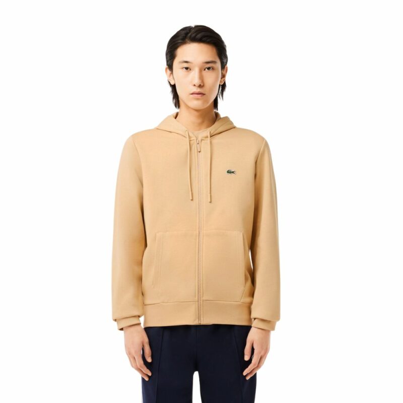 sweat lacoste zippé beige en coton homme femme