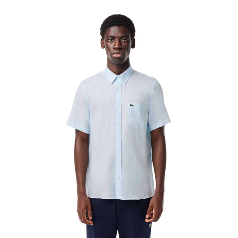 chemise lin lacoste manches courtes bleu ciel chez sport aventure à Orange