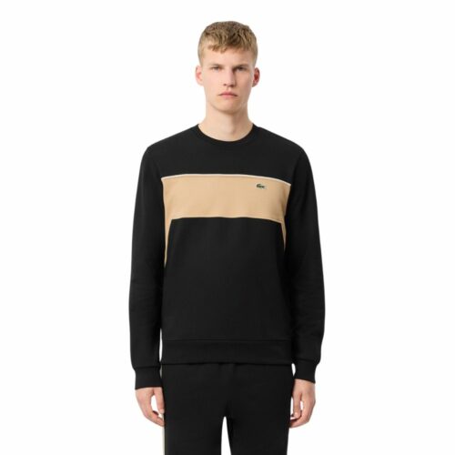 LACOSTE Sweat col rond color-block noir