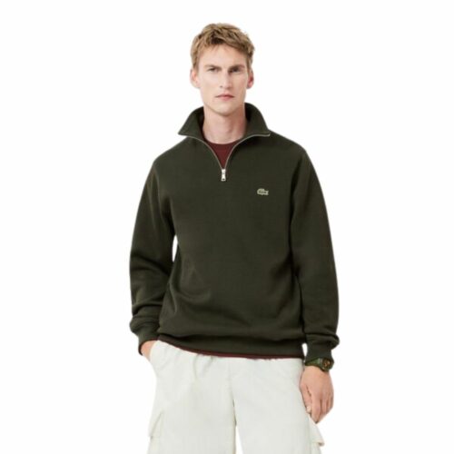 LACOSTE Sweatshirt demi-zip kaki interlock