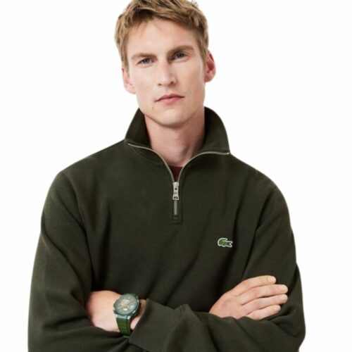 LACOSTE Sweatshirt demi-zip kaki interlock