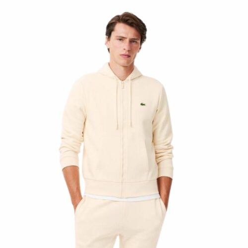 LACOSTE Sweat zippé écru à capuche