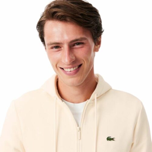 LACOSTE Sweat zippé écru à capuche