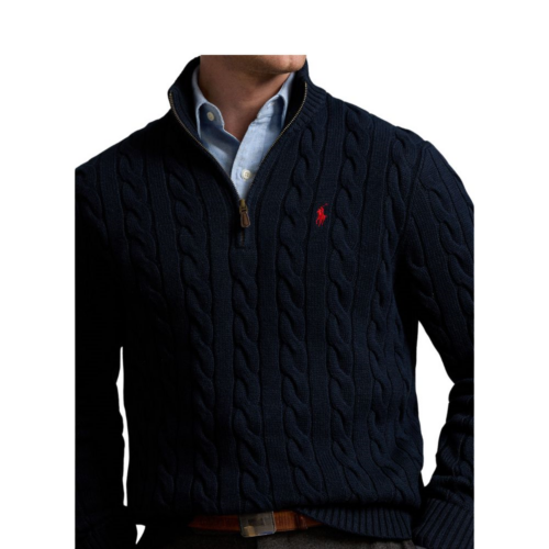 RALPH LAUREN Pull demi-zip torsadé navy