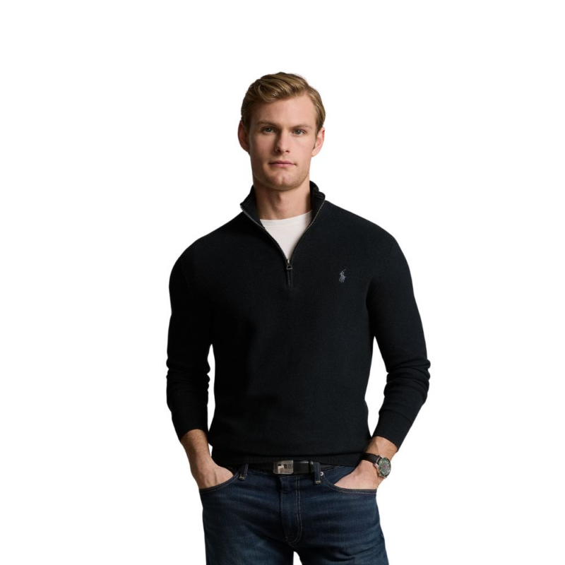 pull coton pima black demi zip Ralph Lauren chez Sport Aventure à Orange