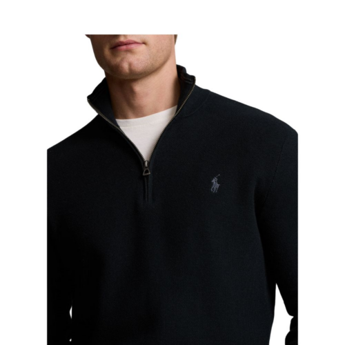 RALPH LAUREN Pull demi-zip black coton pima