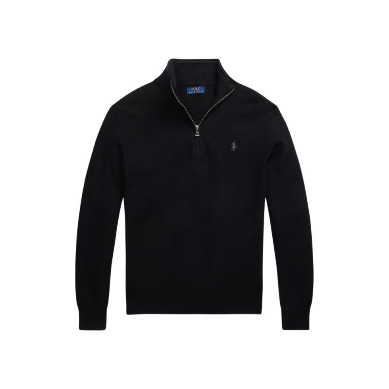 pull zippé noir ralph lauren en coton pima