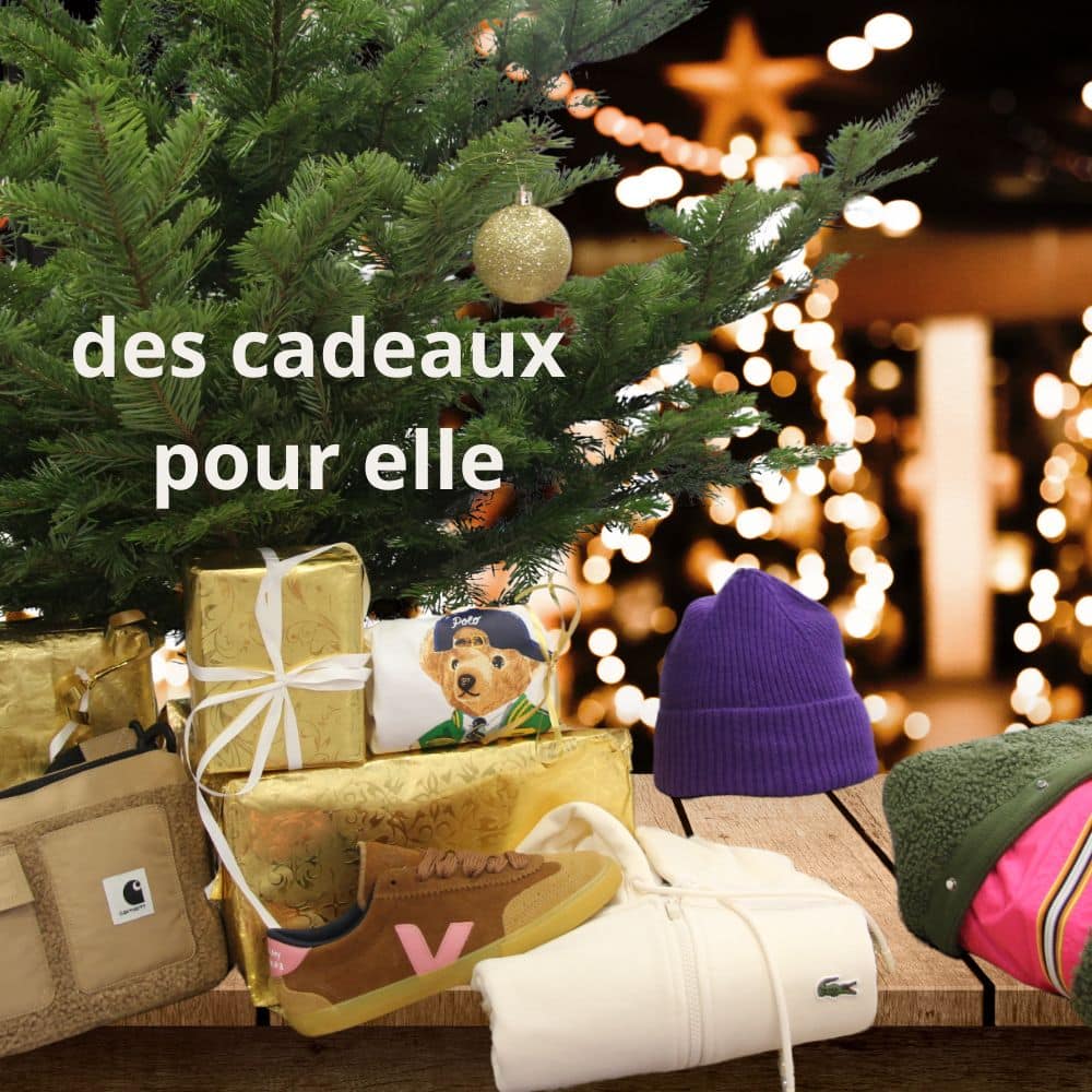 des cadeaux pour elle des marques lacoste, ralph lauren, carhartt wip, eastpack, mackie, veja, new balance, jott k-way