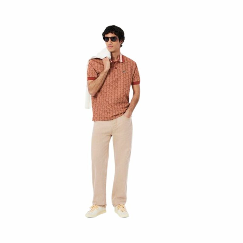 polo lacoste jacquard monogramme terracotta marron chez sport aventure à Orange