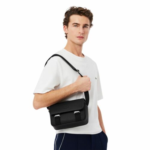 LACOSTE Sacoche messenger bag noir 2 boucles