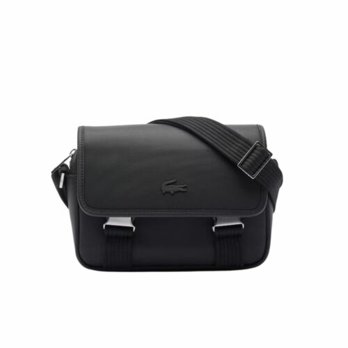 LACOSTE Sacoche messenger bag noir 2 boucles