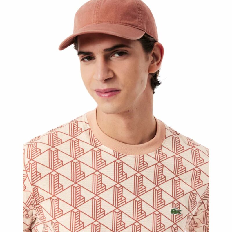 t-shirt imprimé lacoste monogramme beige terracotta homme femme