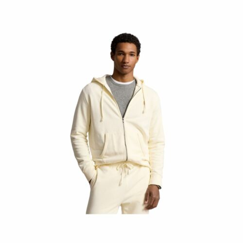 RALPH LAUREN Sweat zippé capuche cream molleton bouclé